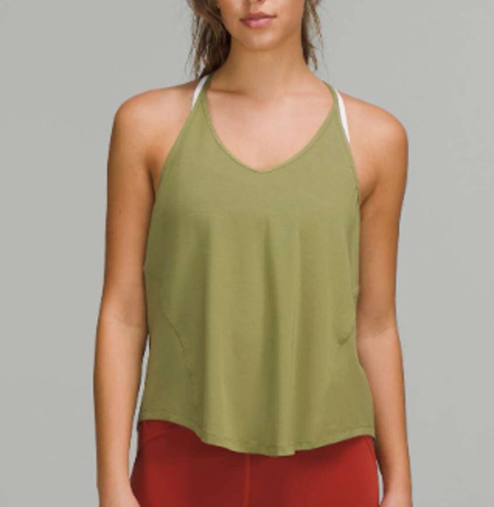 Lululemon Modal Silk Yoga Tank Top Bronze Green Tie Back Size 4 Soft Stretch